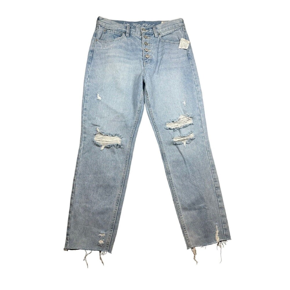 Free People We The Free‎ High Rise Fray Hem Button Fly Jeans Size 28 NWT